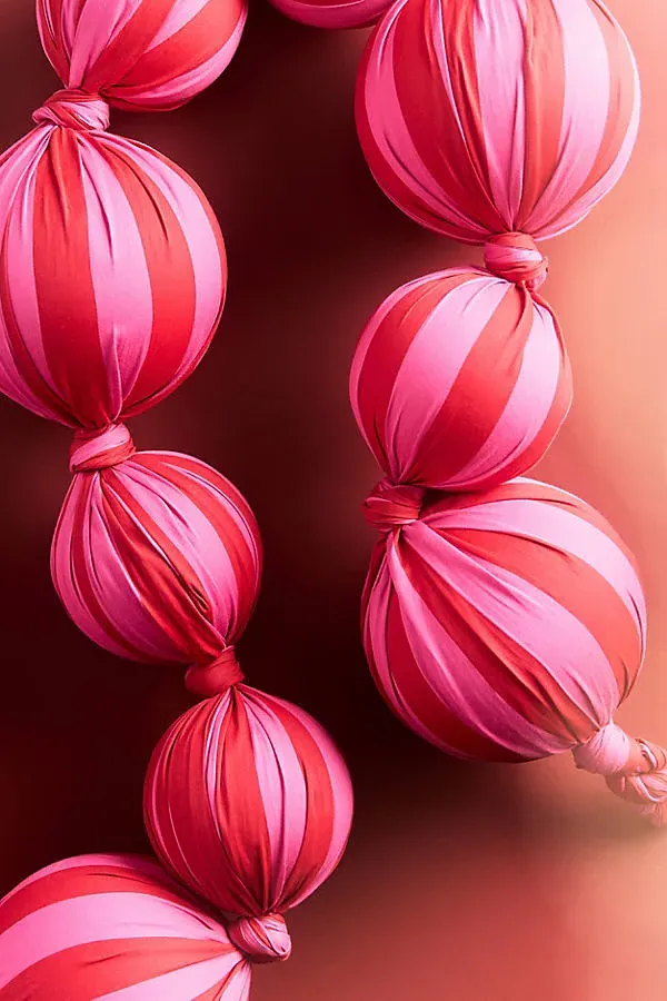 Striped Ball Garland - Pink, Cotton by Anthropologie, alternate view