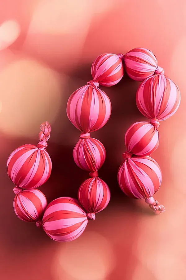 Striped Ball Garland - Pink, Cotton by Anthropologie