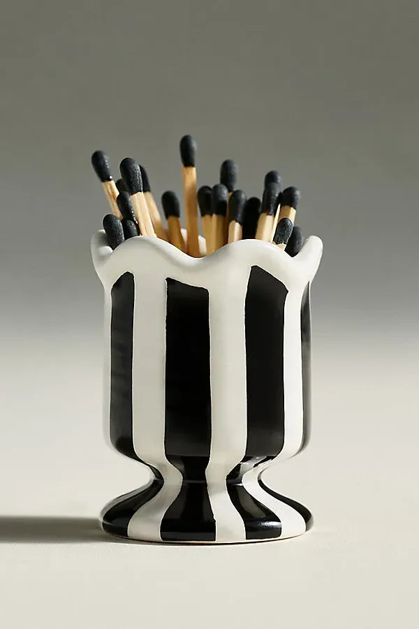 Striped Cabana Match Striker - Black, Ceramic by Anthropologie