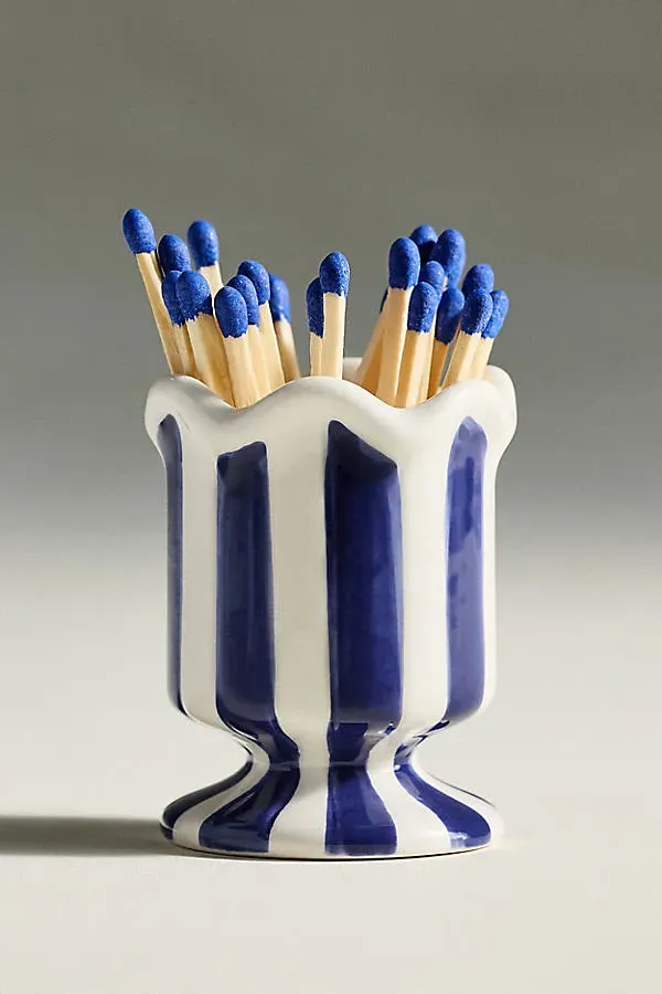 Striped Cabana Match Striker - Blue, Ceramic by Anthropologie