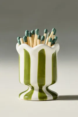Striped Cabana Match Striker - Green, Ceramic by Anthropologie, alternate view