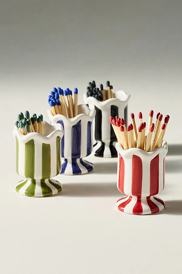 Striped Cabana Match Striker - Green, Ceramic by Anthropologie