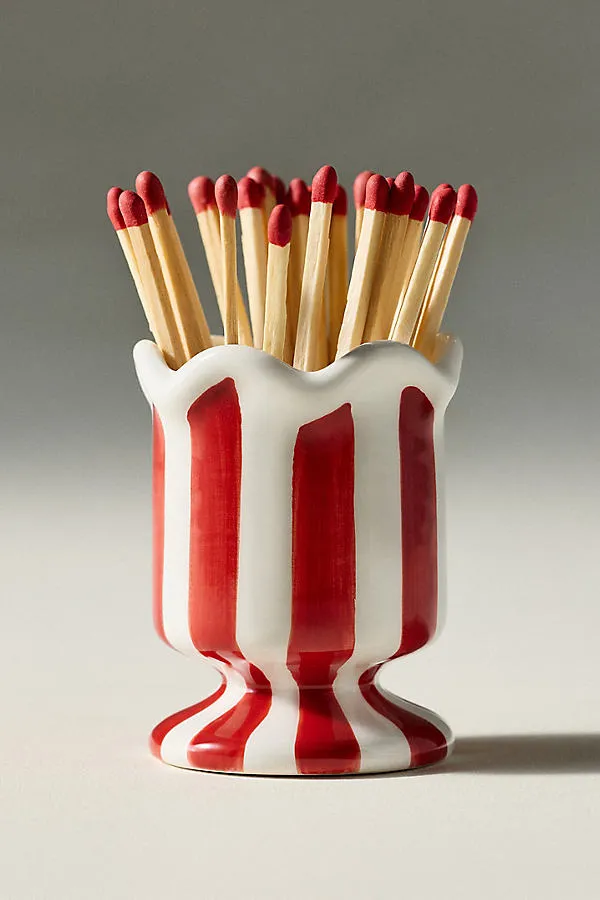 Striped Cabana Match Striker - Red, Ceramic by Anthropologie