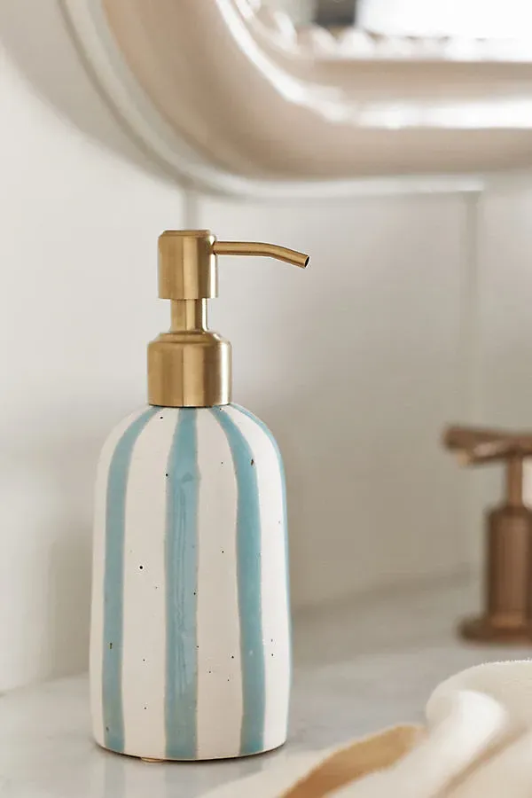 Striped Ceramic Soap Dispenser - Blue by Anthropologie