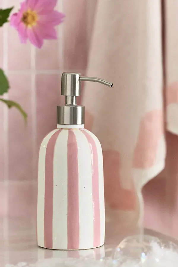 Striped Ceramic Soap Dispenser - Pink by Anthropologie