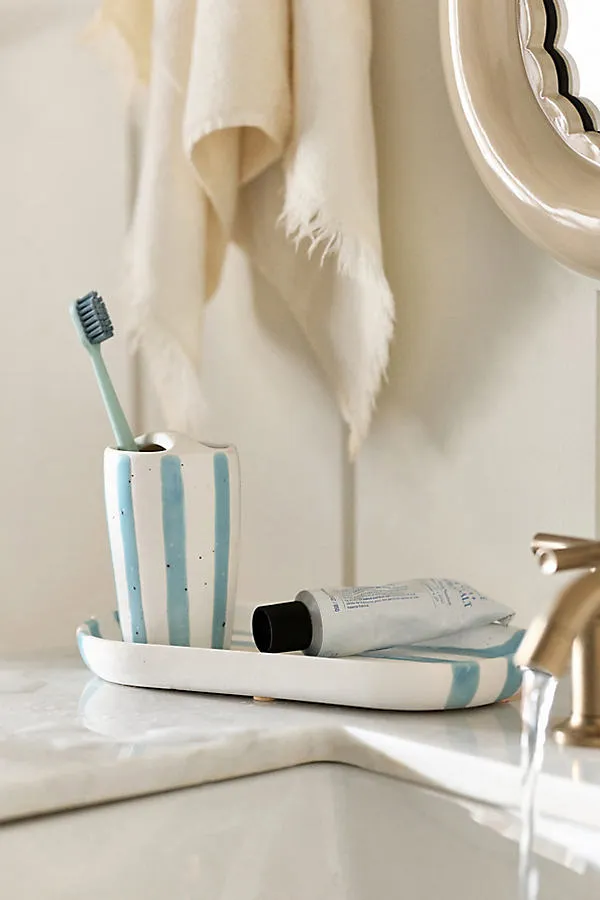 Striped Ceramic Toothbrush Holder - Blue by Anthropologie