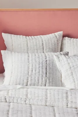 Striped Cotton Gauze Quilted Bedspread - White, Cotton product