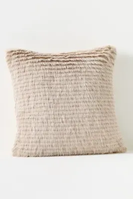 Striped Faux Fur Throw Pillow - Beige, Polyester by Anthropologie, alternate view