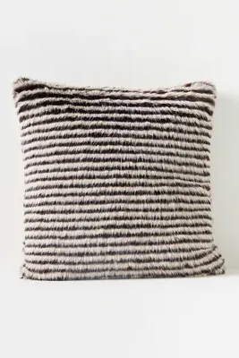 Striped Faux Fur Throw Pillow - Black, Polyester by Anthropologie, image 2