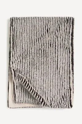 Striped Jacquard Faux Fur Throw - Black, Polyester by Anthropologie, alternate view