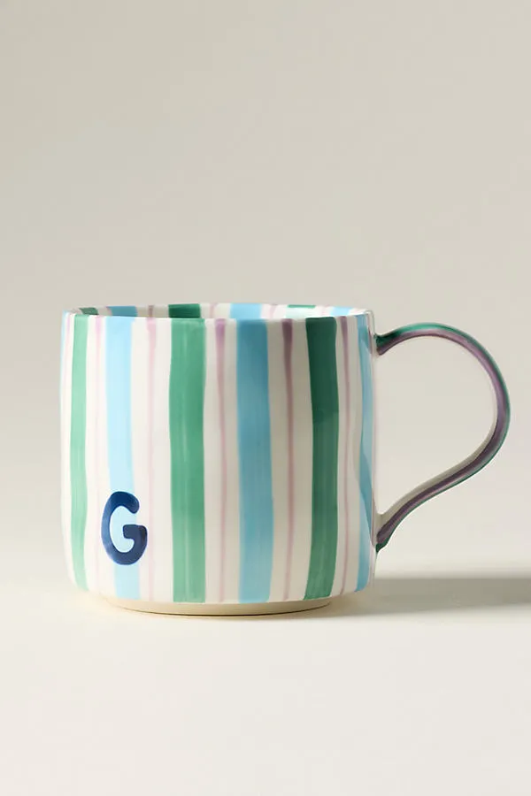 Striped Monogram Mug - Glazed Stoneware by Anthropologie