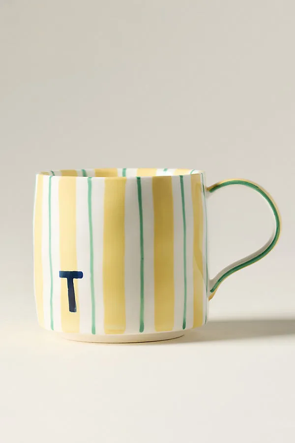 Striped Monogram Mug - Glazed Stoneware by Anthropologie