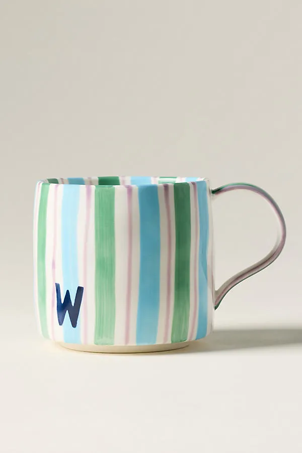 Striped Monogram Mug - Glazed Stoneware by Anthropologie