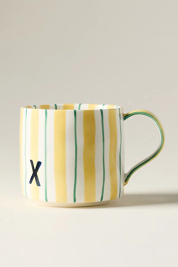 Striped Monogram Mug - Glazed Stoneware by Anthropologie