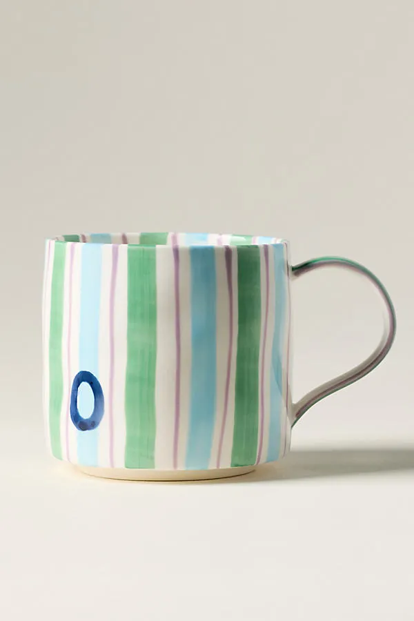 Striped Monogram Mug - Glazed Stoneware by Anthropologie