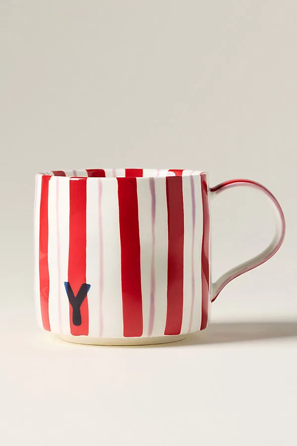 Striped Monogram Mug - Glazed Stoneware by Anthropologie