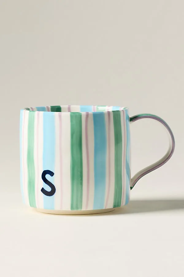 Striped Monogram Mug - Glazed Stoneware by Anthropologie