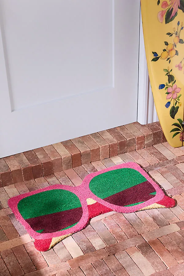 Sunglasses Shaped Printed Doormat - Pink, Coir product