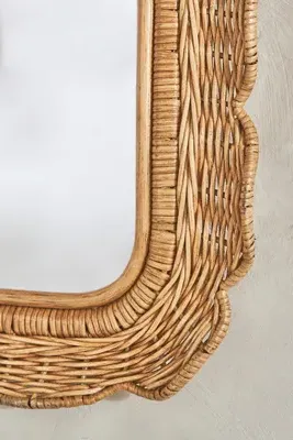 Sutton Portrait Wall Mirror - Beige, Rattan Wicker product