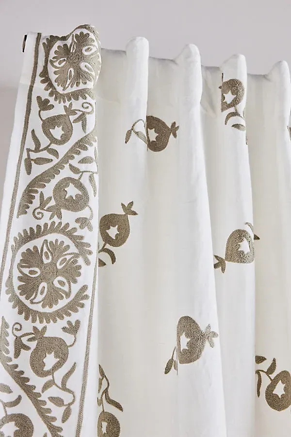 Suzani Border Embroidered Curtain - Beige, Cotton/Linen product