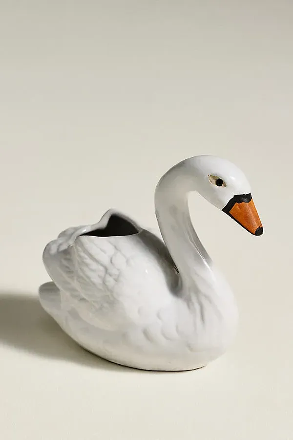 Swan Mini Bud Vase - White, Stoneware by Anthropologie, alternate view
