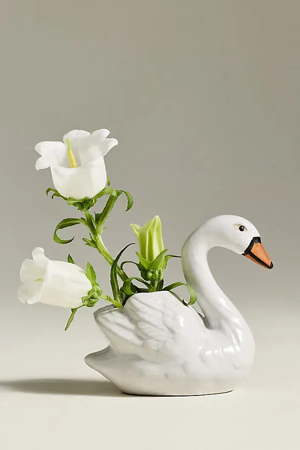 Swan Mini Bud Vase - White, Stoneware by Anthropologie