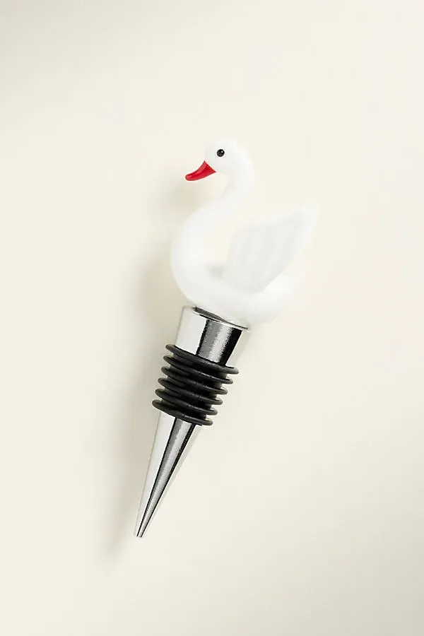 Swan Pond Life Bottle Stopper - White, Glass product