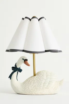 Swan Scalloped Shade Table Lamp - White, Linen product
