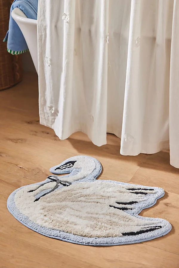 Swan Shaped Tufted Bath Mat - White, Cotton product