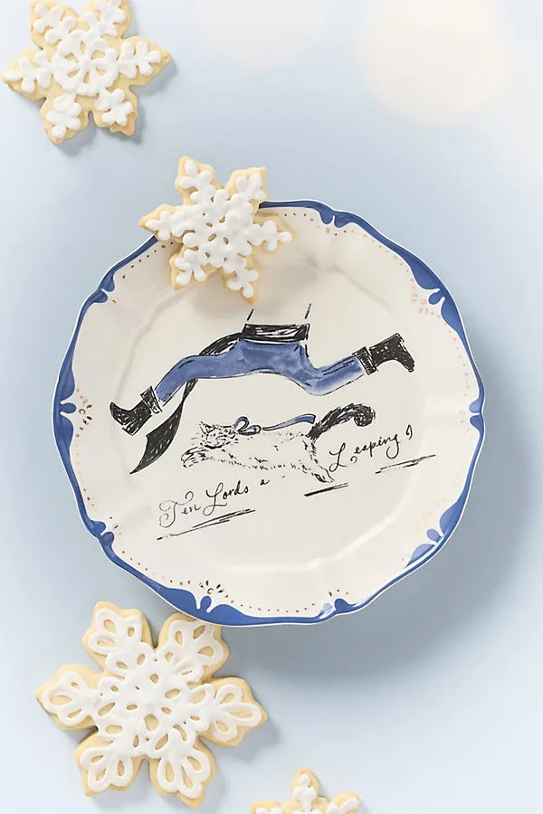 SWINK 12 Days of Christmas Dessert Plates - Blue, Stoneware by Anthropologie
