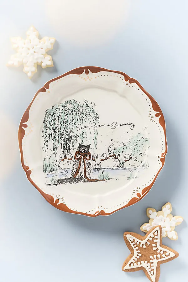 SWINK 12 Days of Christmas Dessert Plates - Brown, Stoneware by Anthropologie