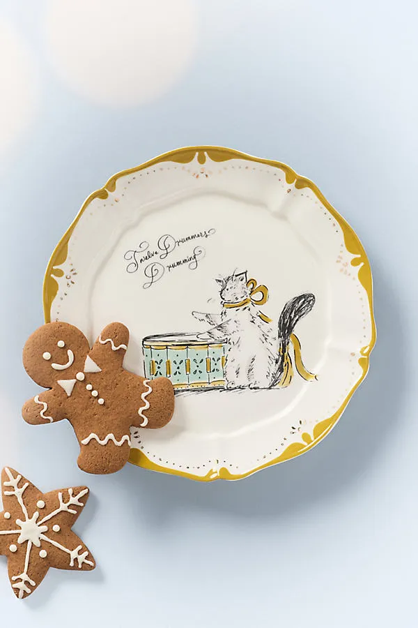 SWINK 12 Days of Christmas Dessert Plates - Green, Stoneware by Anthropologie