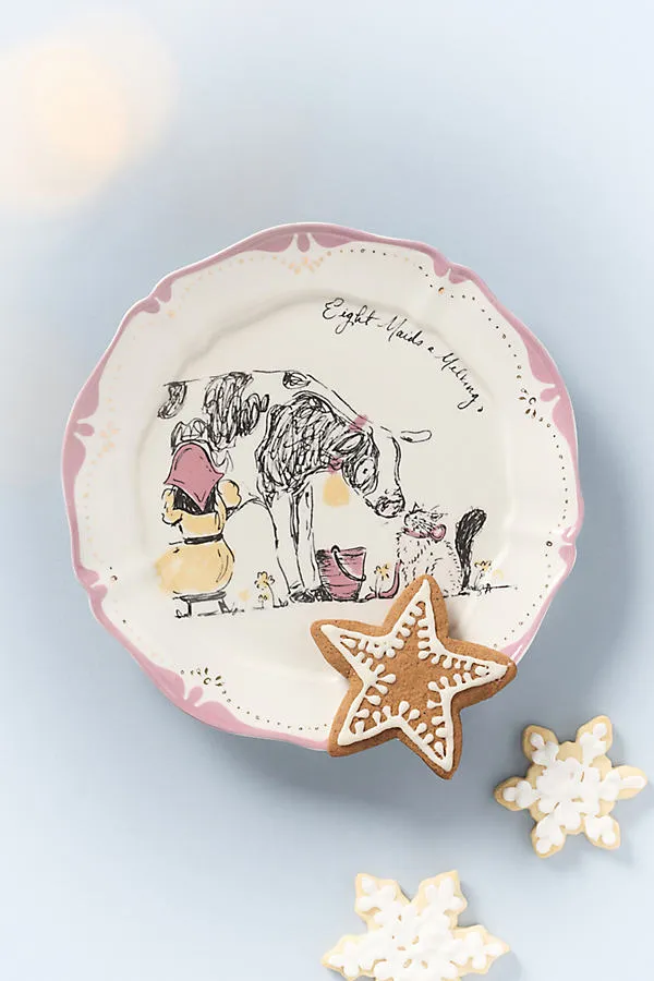 SWINK 12 Days of Christmas Dessert Plates - Purple, Stoneware by Anthropologie