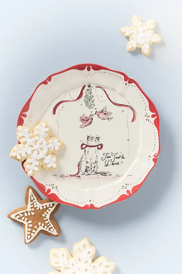SWINK 12 Days of Christmas Dessert Plates - Red, Stoneware by Anthropologie