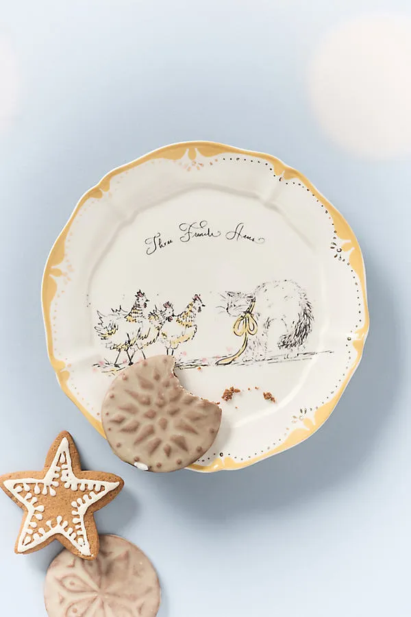 SWINK 12 Days of Christmas Dessert Plates - Yellow, Stoneware by Anthropologie