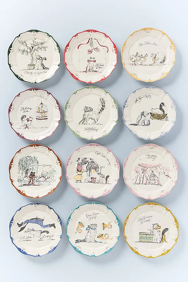 Swink Paper Sarah Writes in Ink 12 Days of Christmas Dessert Plates Set of 12 by Anthropologie