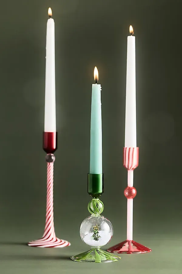 Swirl Glass Candle Holder - Green, Borosilicate Glass by Anthropologie
