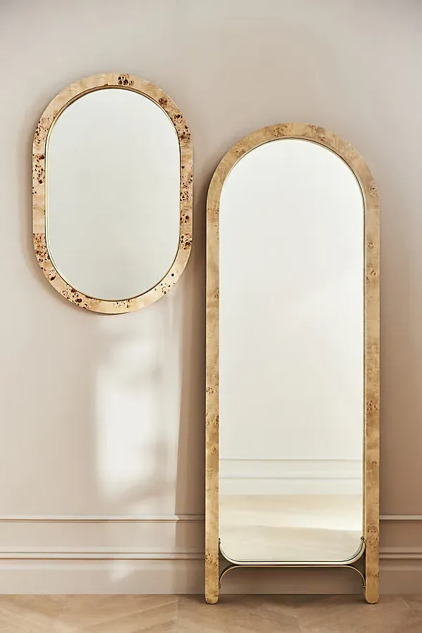 Tamara Burl Wood Veneer Mirror - Beige by Anthropologie