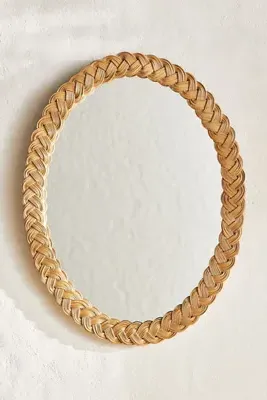 Tara Oval Wall Mirror - Natural Rattan by Anthropologie, alternate view