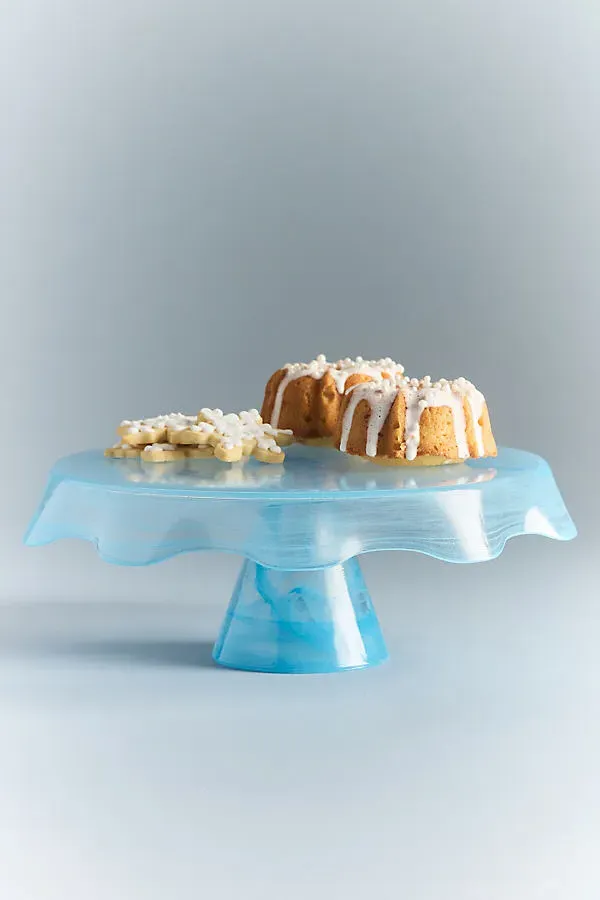 Tatu Swirled Glass Cake Stand - Blue by Anthropologie