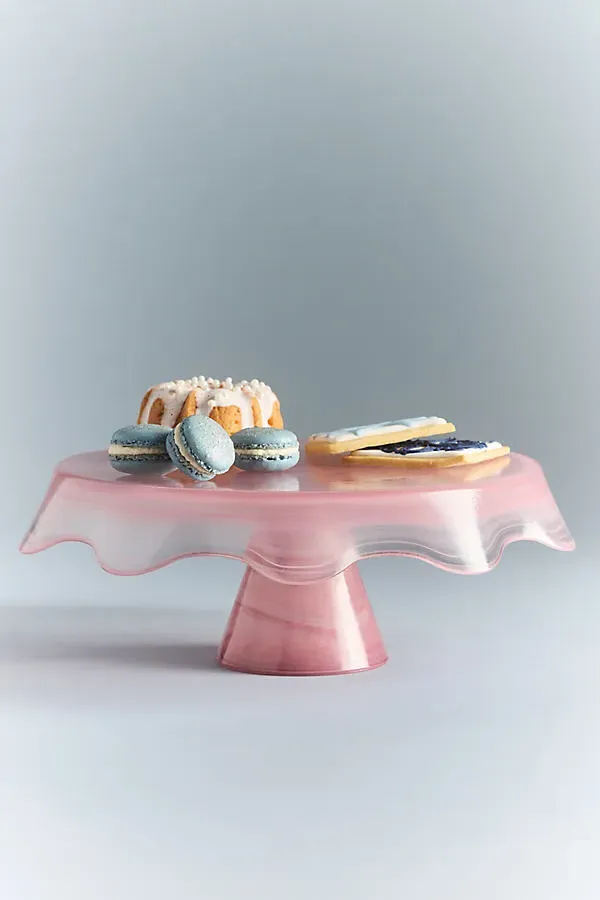 Tatu Swirled Glass Cake Stand - Pink by Anthropologie