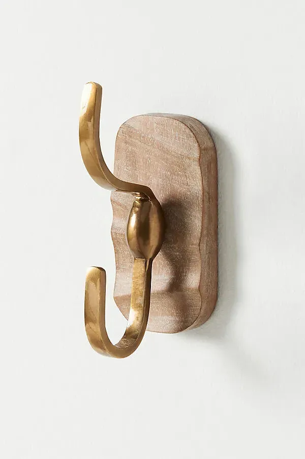 Tau Acacia Wood Wall Hook - Brass product