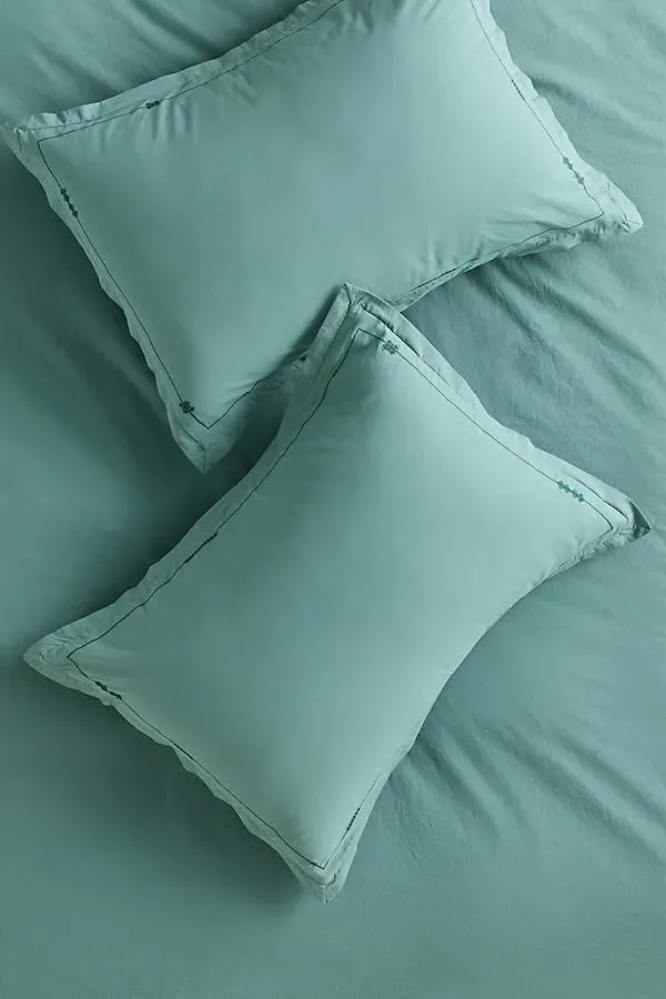 Taylor King Embroidered Pillow Shams Set of 2 - Organic Cotton Percale by Anthropologie