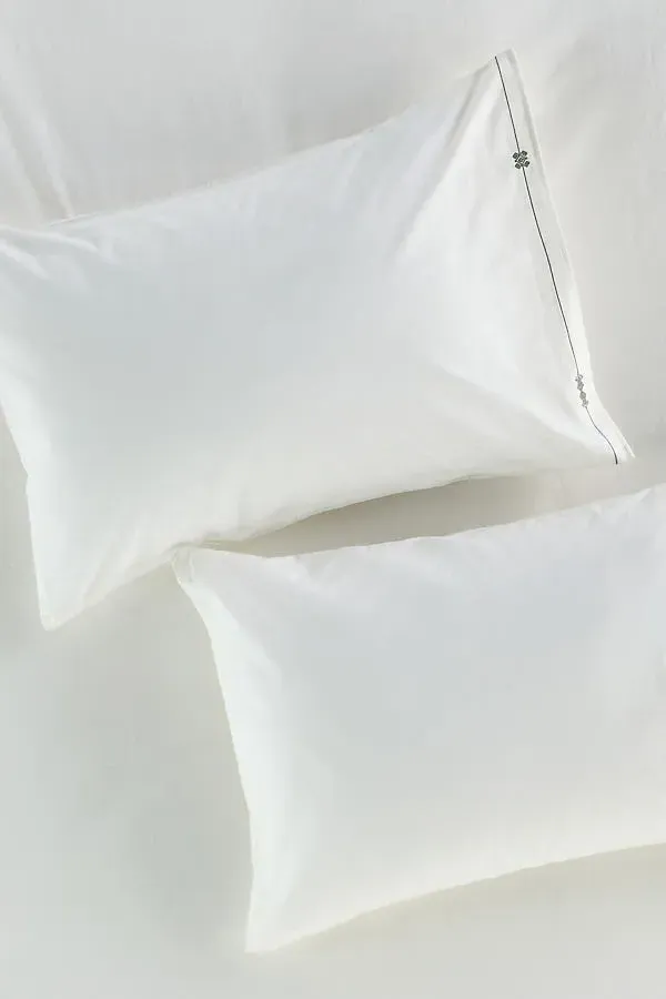 Taylor Queen Embroidered Pillow Shams Set of 2 - Green, Organic Cotton Percale product