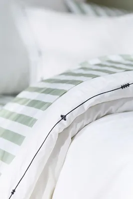 Taylor Queen Size Duvet with Embroidered Edges - Black, Organic Cotton Percale product