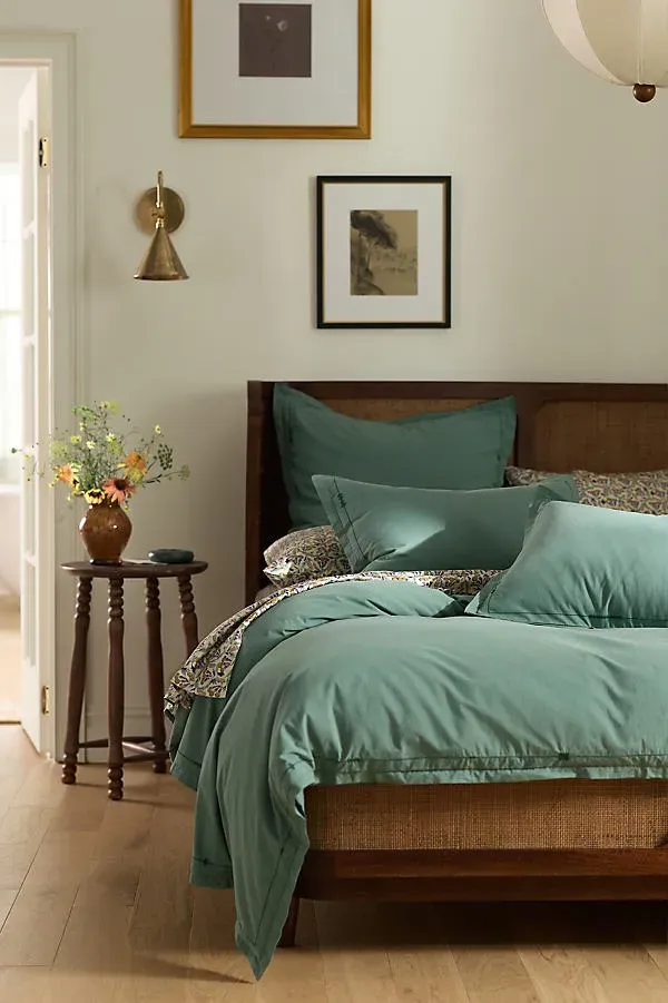 Taylor Queen Size Duvet with Embroidered Edges - Organic Cotton Percale by Anthropologie