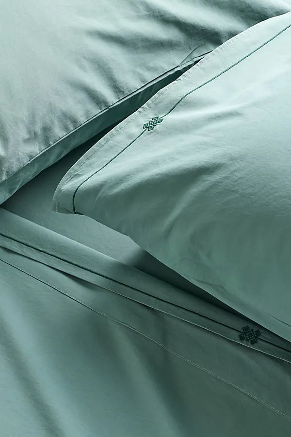 Taylor Twin Embroidered Sheet Set - Green, Organic Cotton Percale by Anthropologie, image 2