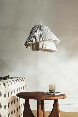 Tempo Vivace Pleated Metal Pendant - White, Stainless Steel product