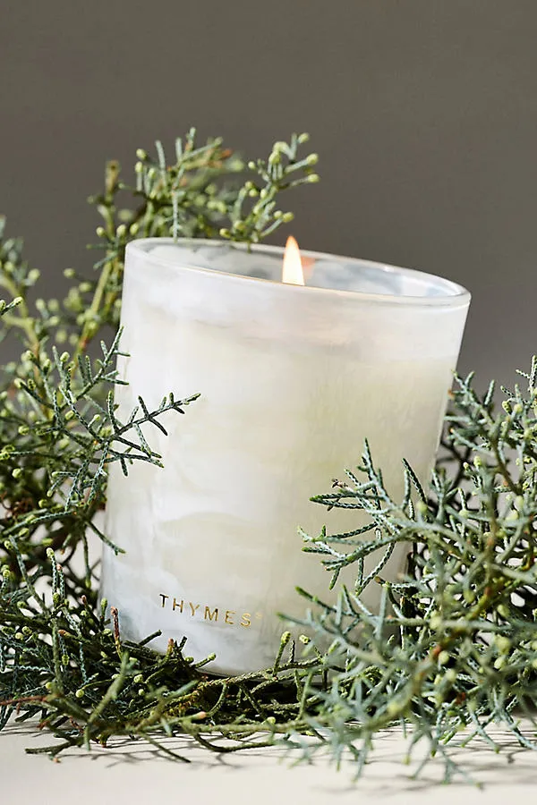 Thymes Frasier Fir Boxed Glass Candle - White by Anthropologie
