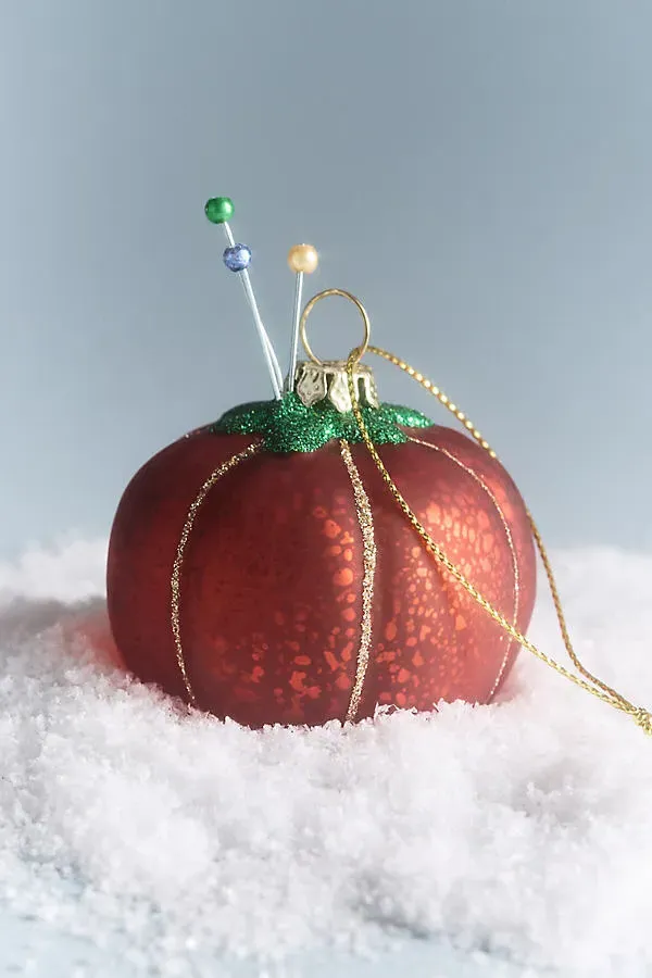 Tomato Pin Cushion Glass Ornament - Red by Anthropologie